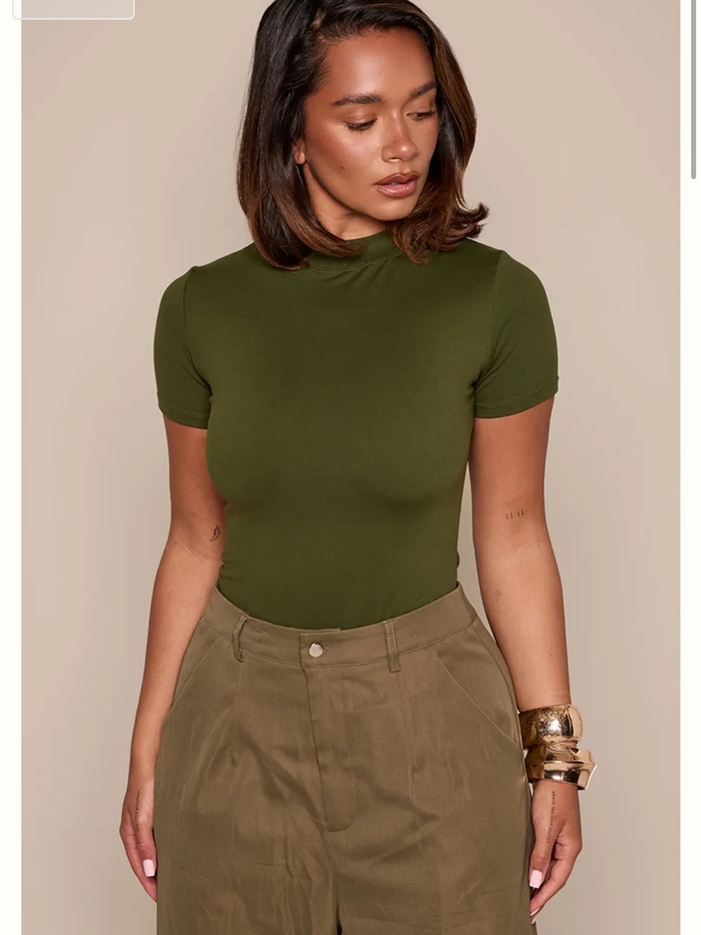Classic Long Sleeve Olive Green Mock Neck Women’s Top